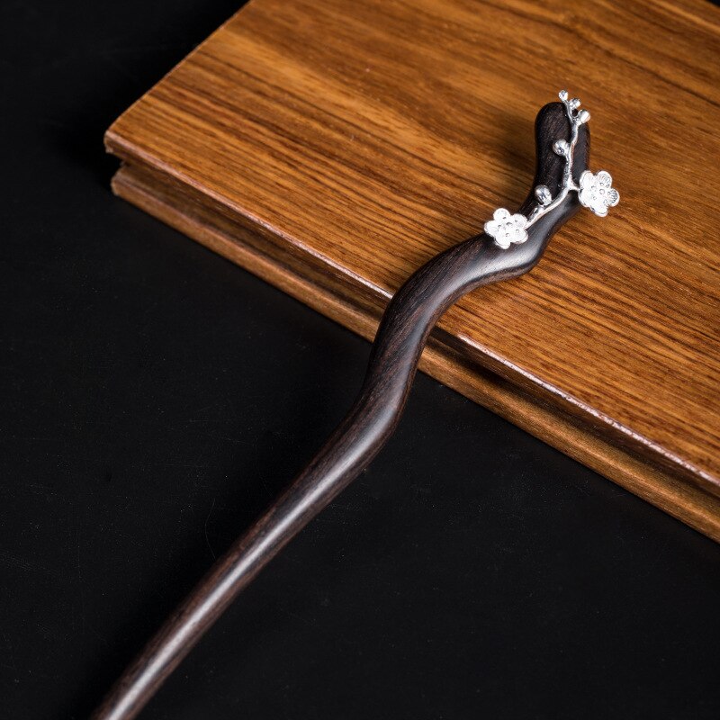 925 Sterling Silver Hair Pins Women Wood Floral Wedding Accessories Bride Jewelry Hair Stick Hanfu Traditional Chinese Hairpin