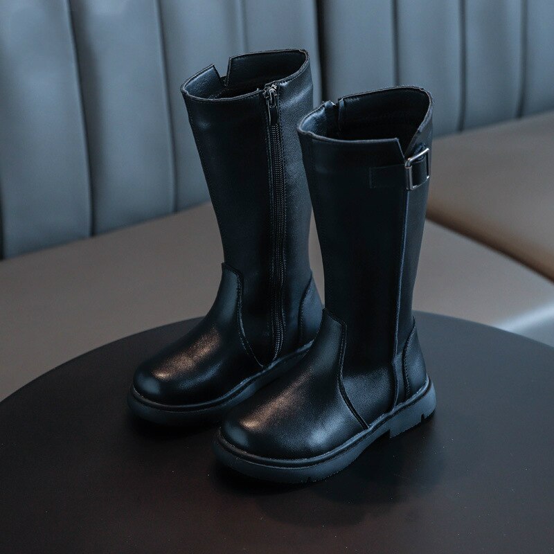 Kushyshoo scarpe per bambini per ragazza 2020 moda Casual cerniera laterale polpaccio Martin stivali peluche caldo aumentare morbidi stivali invernali per bambini: black / 36