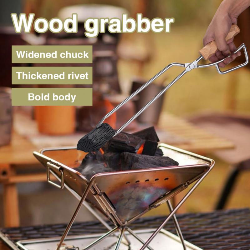 Wood Grabber Outdoor Fireplace Durable Anti Slip BBQ Fire Pit Tongs Tool Accessories Duckbilled Stainless Steel Camping Picnic