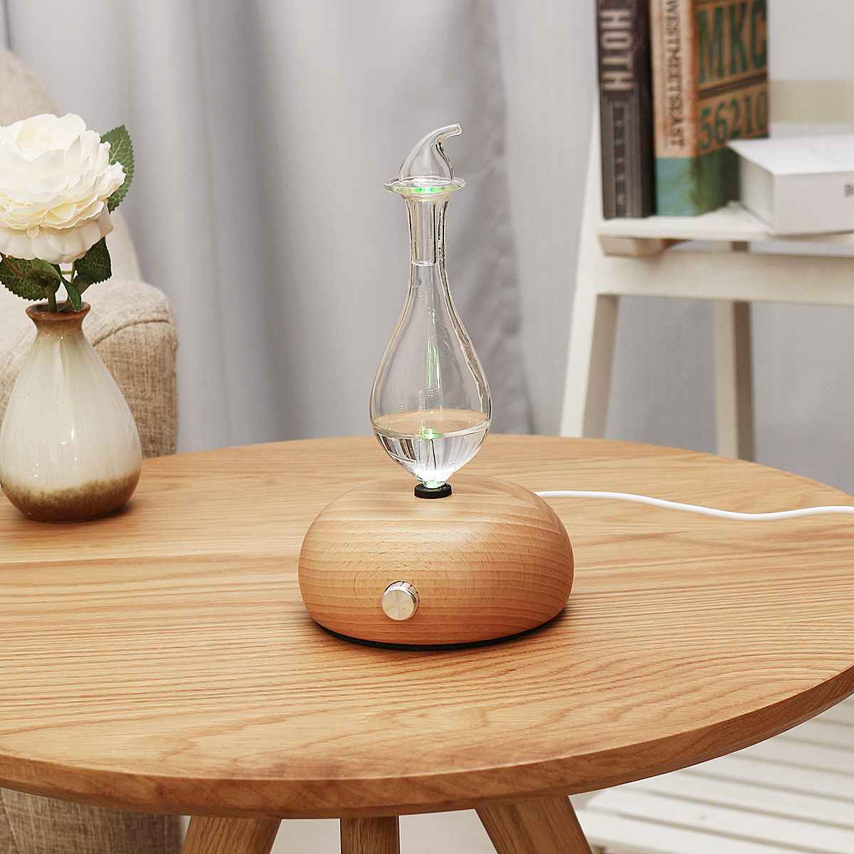 Humidificador de aire para aromaterapia difusor de aceites esenciales puros de vidrio de madera, nebulizador de aire para el hogar, aparato de aire acondicionado