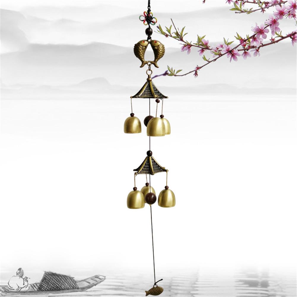 Wind Bell Copper Yard Garden Decor Gossip Fish Pattern Metal Bell Ring Windbell Home Temple Ornament Japanese Wind Chime