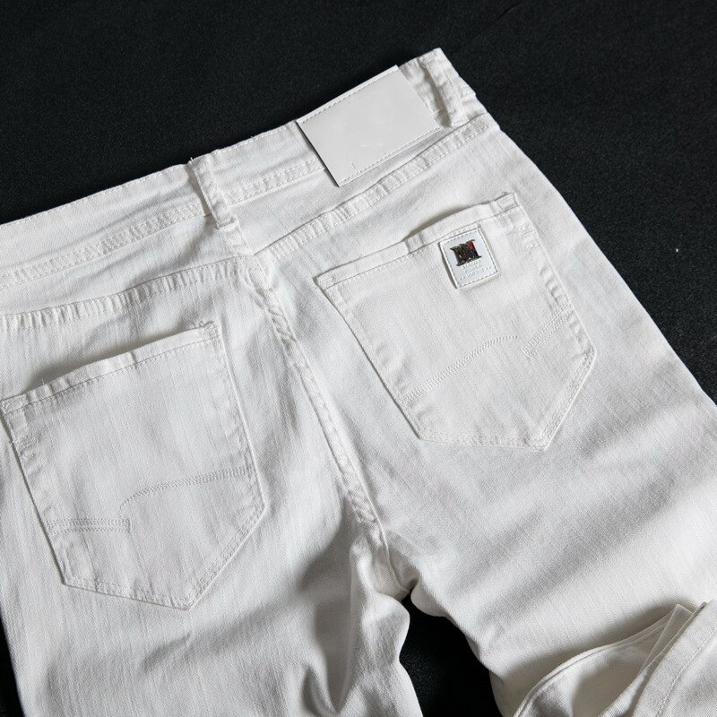 Hvide jeans mænd straight stretch regular fit business casual denimbukser mandlige lange bukser jeans mærke large størrelse 40