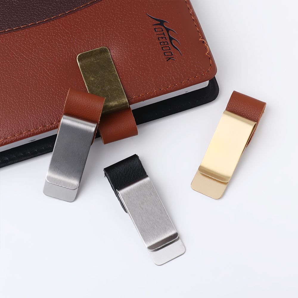 Rostfritt stål handgjort läder mässingsklämmor rostfritt pennhållare klämma journal anteckningsbok papper mapp skola kontorsmaterial