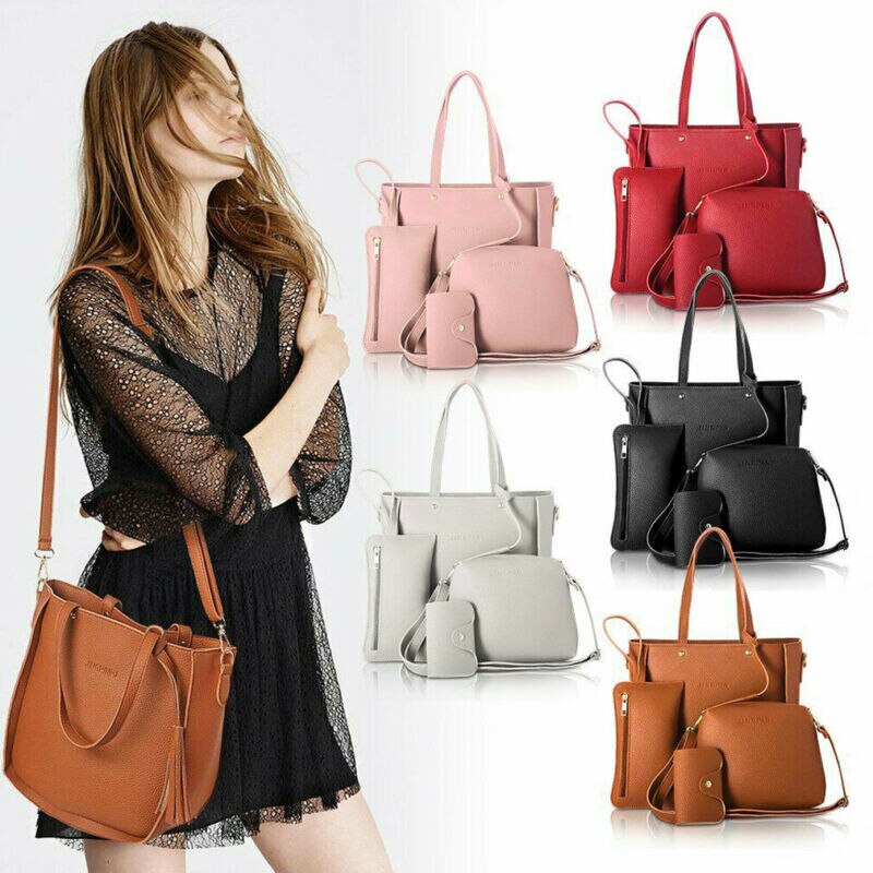 Kvinners skulderveske 4 stk pu lær fast skumring budbringer bag bærbar veske kløtsj bag mini bag