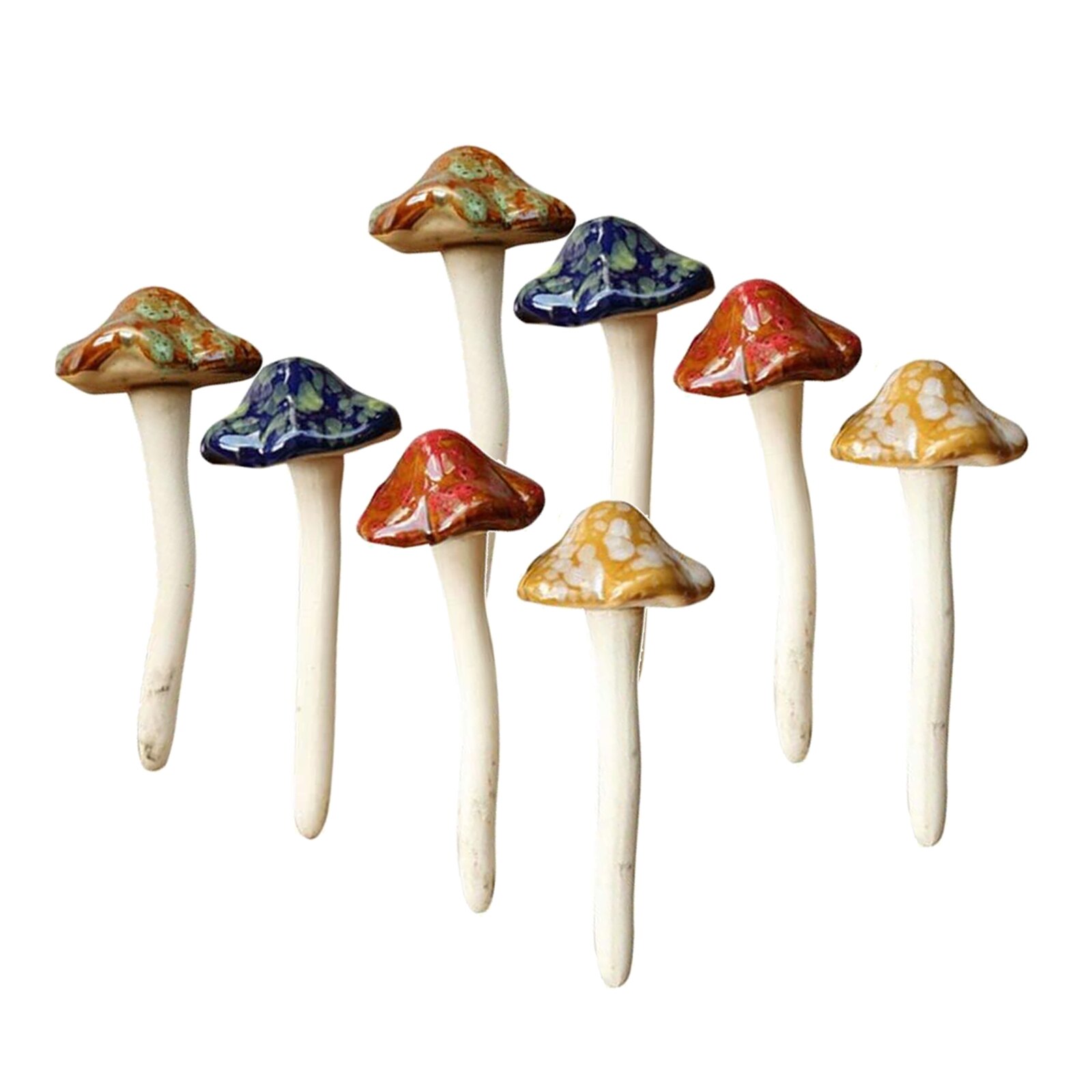 8 Pieces Ceramic Mushroom Garden Ornament for Fairy Garden Lawn Decoration