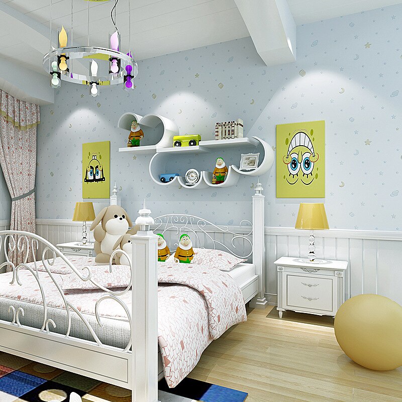 Wallpaper for stars and moon children blue night no woven boy and girl cartoon room Princess drawing paper
