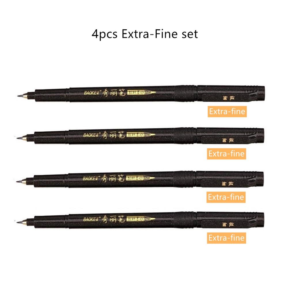 4 pièces calligraphie stylo ensemble fin moyen pinceau pointe pour lettrage à la main dessin écriture signature Illustration école art outils A6806: Extra Fine set