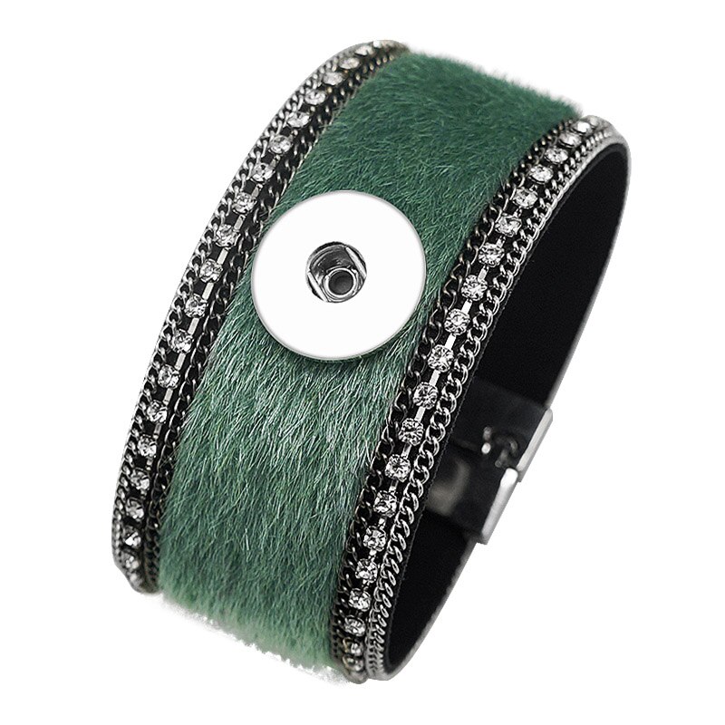 Se0205 rhinestone hestehår multi-farve læder armbånd tryk armbånd magnet spænde pasform 18mm tryk knapper tryk smykker: Grøn
