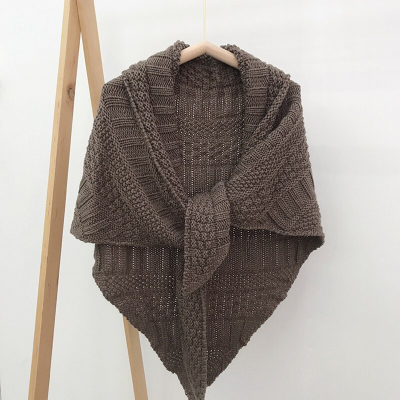 Solid Winter Driehoek Sjaal Vrouwen Gebreide Sjaal Wraps Grote Warme Halsdoek Deken Vrouwelijke Pashmina Ponchos Tippet Voor Dames: Coffee