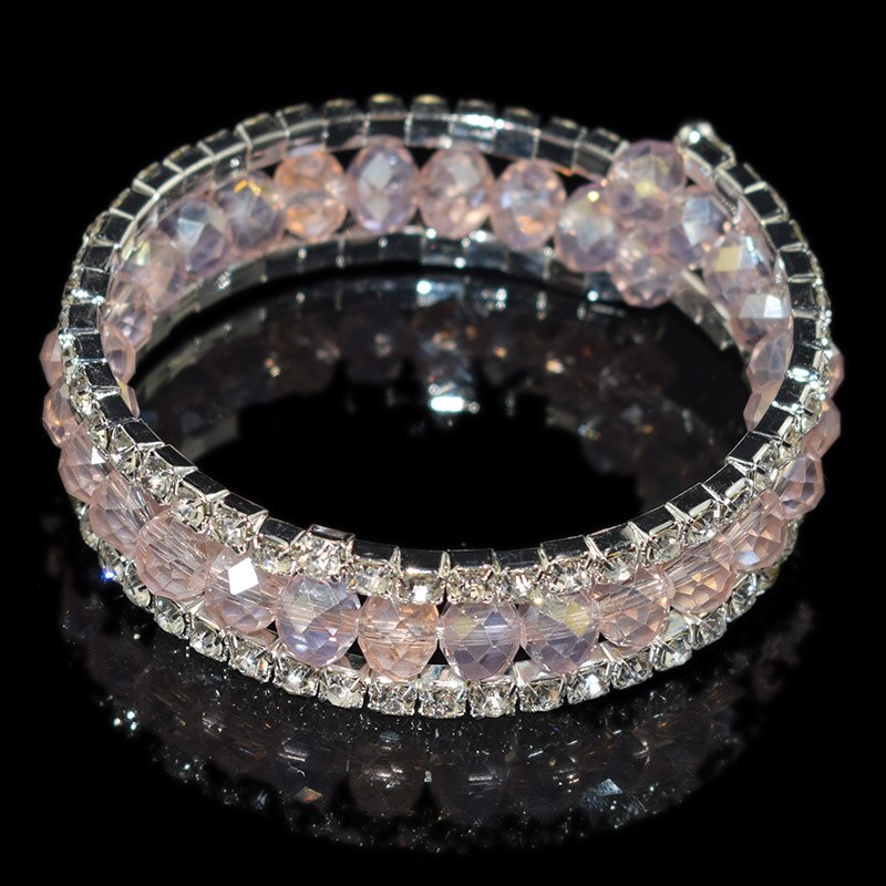 Rhinestone Crystal Silver Plated Bracelets For Women Red/Black/Blue/Multicolor /Yellow/Green/White Bracelets & Bangles: Pink-3row-SJ