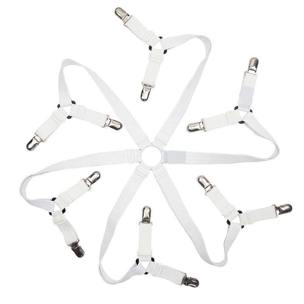 6-Sided Sheet Hanger Sheet Sheet Clip Clip Fastener Elastic Sheet Clip Mattress Clip Belt Holder: White