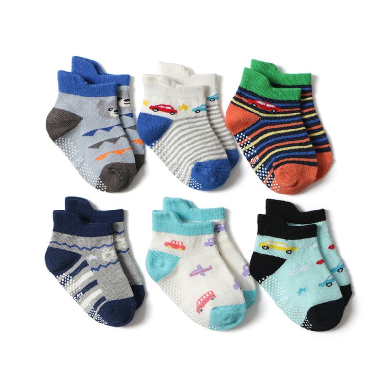 12 paire/ensemble de enfant en bas âge bébé coton peigné chaussettes anti-dérapant dessin animé étage Stock enfants garçons filles confortable Sox