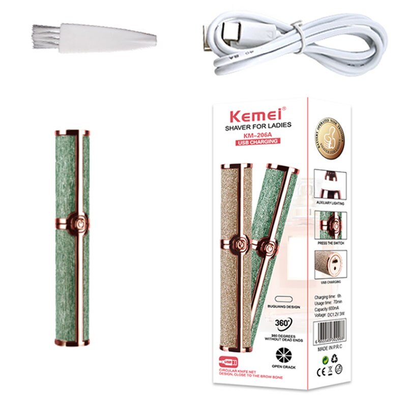 Originele Oplaadbare Elektrische Wenkbrauw Epilator Vrouwen Pen Trimmer Facial Scheerapparaat Neus Oor Vrouwelijke Ontharing Wenkbrauw Shaper: green