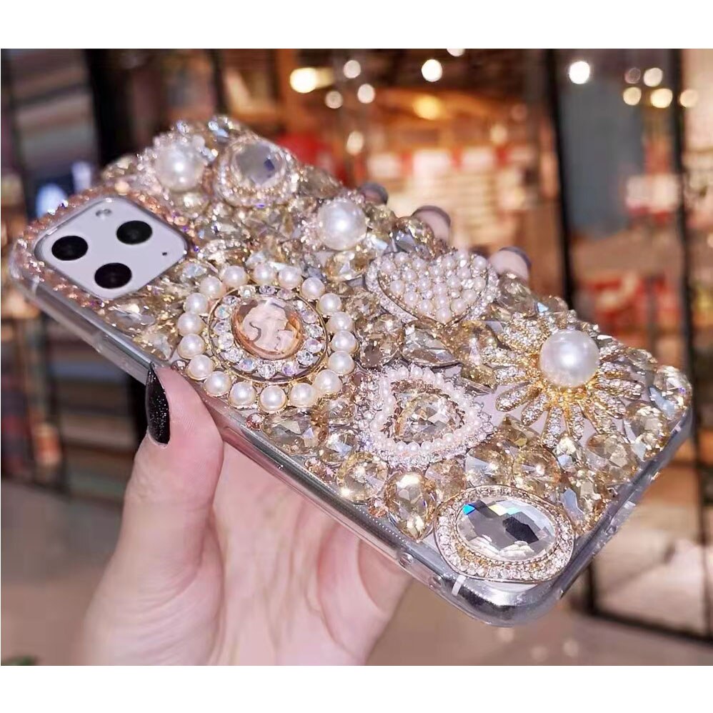 Sunjolly Diamond Case Voor Oppo F17 A53 A32 Reno4 Pro A93 4G Realme C11 C12 C15 Bling Champagne strass Telefoon Cover Coque