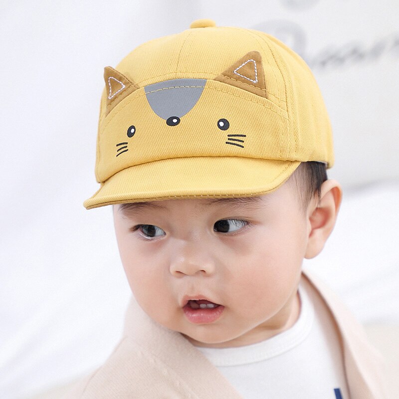 Cartoon Animal Baby Boy Hat Spring Summer Cotton Outdoor Soft Brim Kids Hats Beach Caps Baby Stuff Children Hat For Boys: yellow