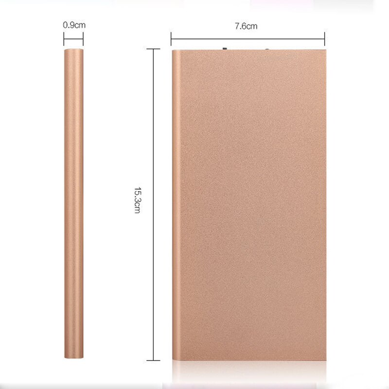Banco de energía de teléfono ultradelgado de 20000mAh, doble puerto USB con linterna LED, Banco de energía de Metal, cargador de teléfono inteligente: Oro