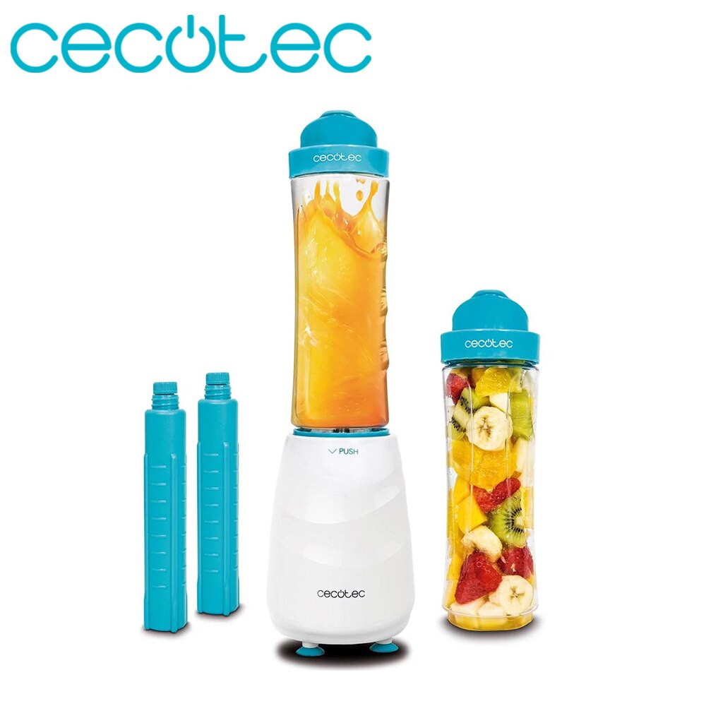 Cecotec Batidora de Smoothies Power Titanium One Batidora de Vaso Portátil Permitir Picar Hielo y Apto para Lavavajilla tiene 2 Tubos Refrigeradores