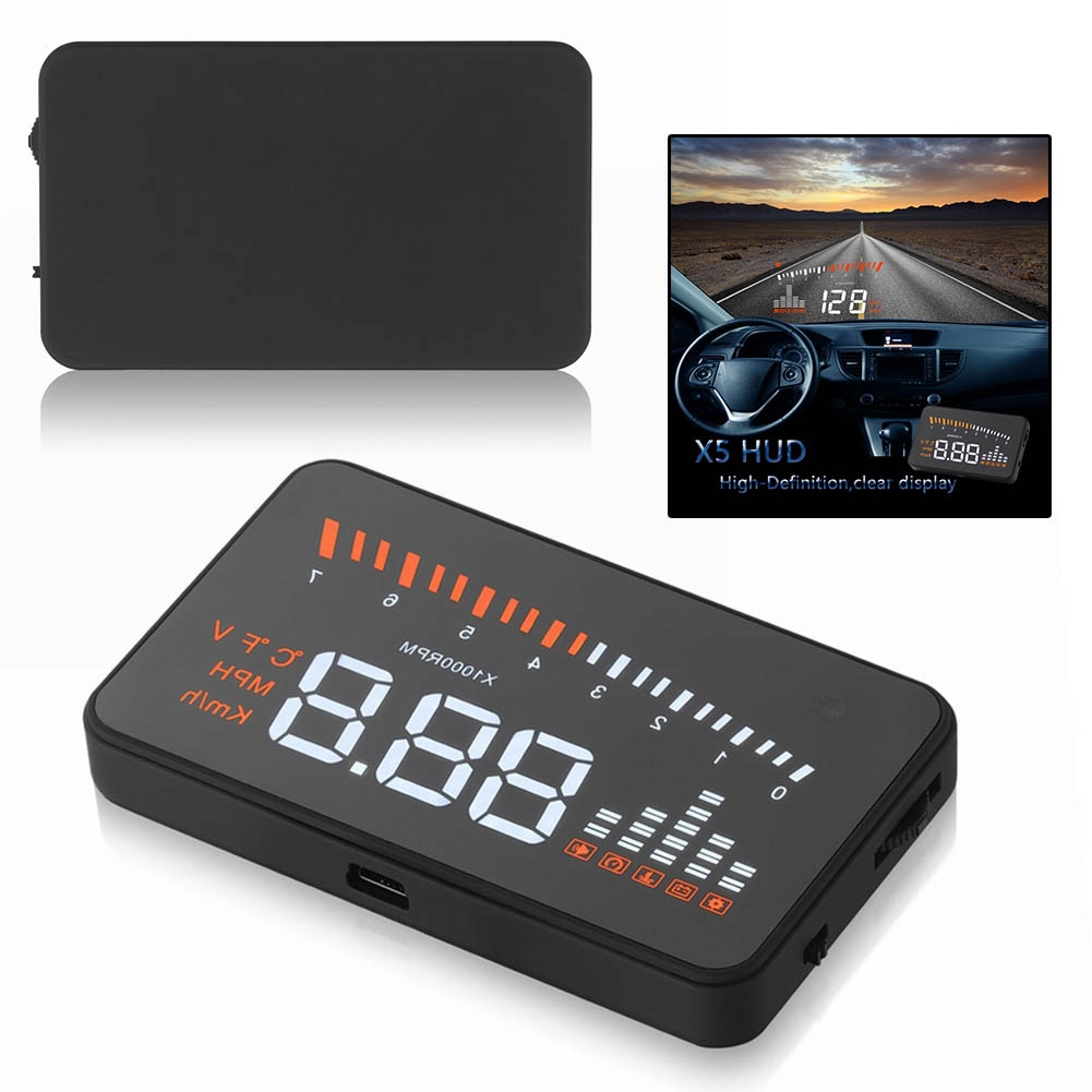 X5 3" Car Projector HUD Head Up Display Speed Fuel Warning OBD II Speedometer Screen 3 inch HD