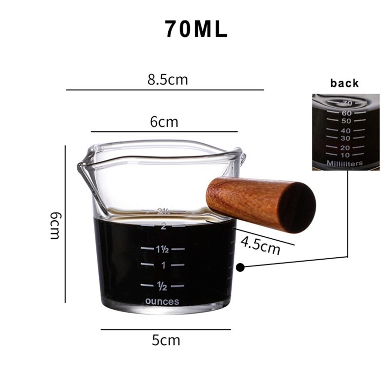 Heat-resisting Glass Espresso Measuring Cup Wooden Handle Double Mouth Glass Milk Jug Glass Scale Measure Mugs