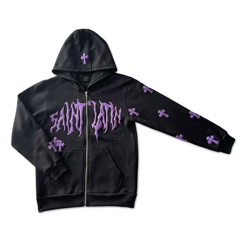 Y2k Men Emo Streetwear Hoodie Zip Up Sweatshirts Fairy Grunge Pullover Oversized Letter cross Goth Jacket Tops Hoodies Clothes: S / Blue