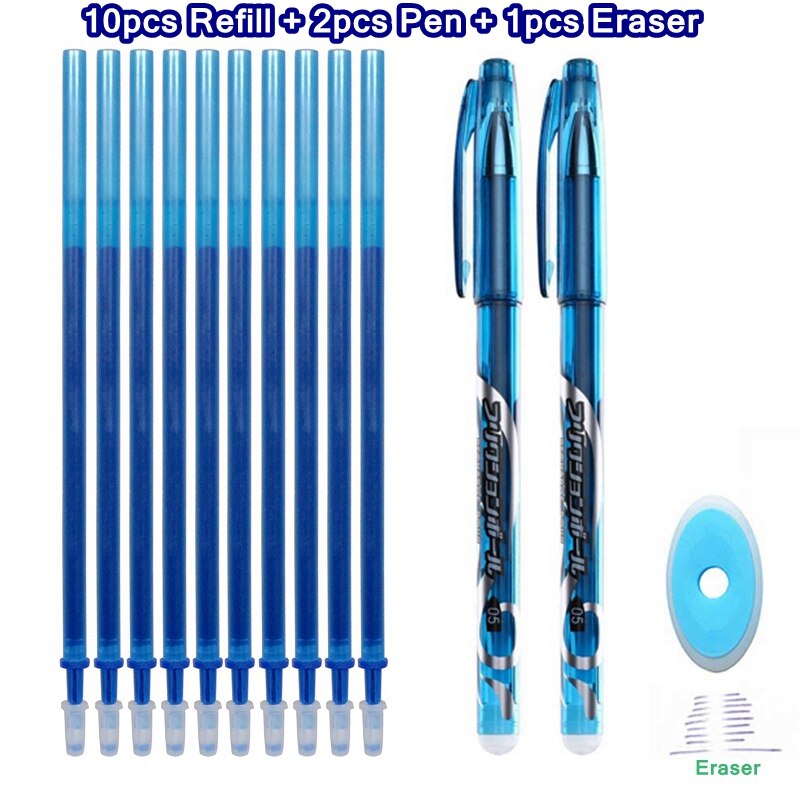 Erasable Pen Set 0.5mm Blue Black Color Ink Writing Gel Pens Washable handle for School Office Stationery Supplies: 13Pcs dark blue-N