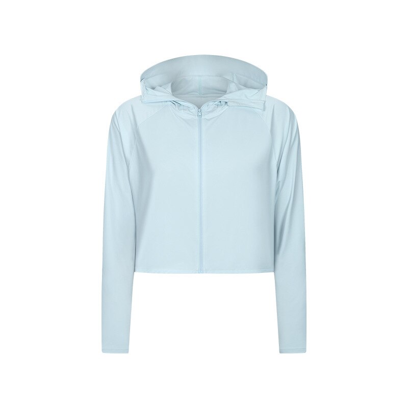 Svokor damen kapuzen-yogashirt mit reißverschluss, langärmliges fitnesstop mit uv-schutz, langärmliges sonnenschutz-laufshirt, gymnastik-t-shirt: Blau