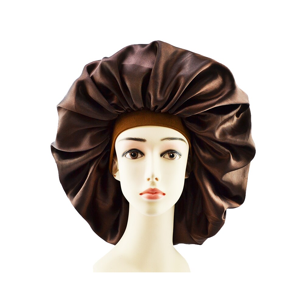 Big Size Satin Silk Bonnet Sleep Night Cap Head Cover Bonnet Hat For Curly Springy Hair
