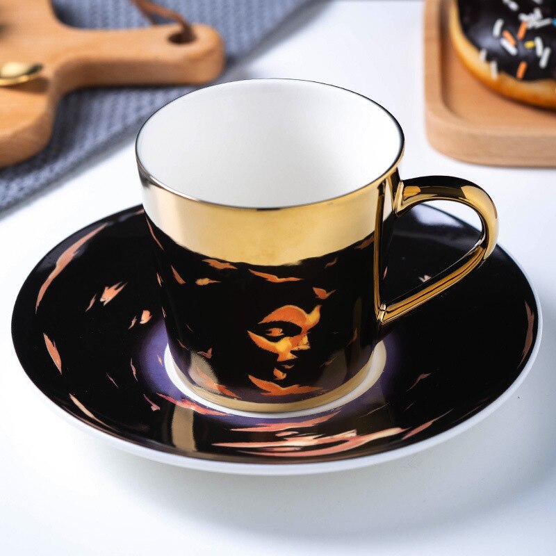 Ouro de luxo criativo copo e pires conjunto design moderno animal cerâmica porcelana xícara café mobiliário decoração chá copos: H