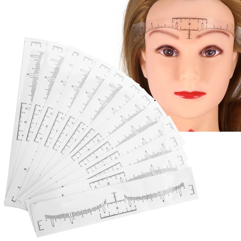 50pcs Eyebrow Ruler Sticker Grooming Stencil Shaper Ruler Measure Tool Eye Brow Drawing Guide Card Brow Template DIY Make up
