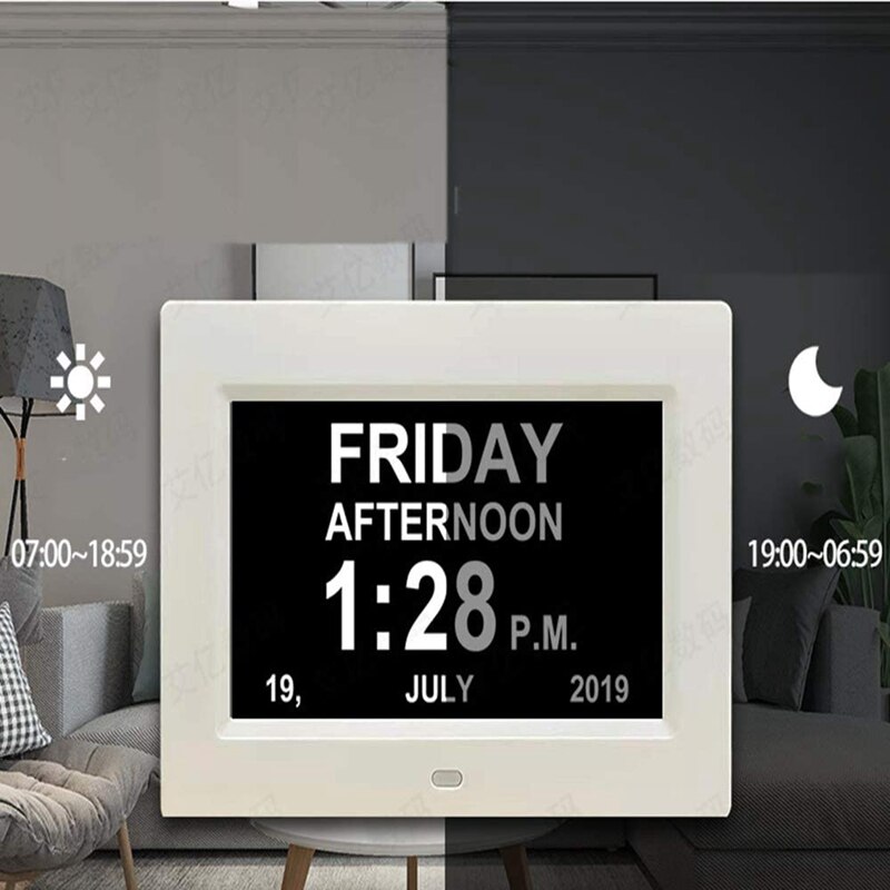 8 Polegada led tempo semana data calendário digital despertador para pessoas mais velhas com remoto eua plug