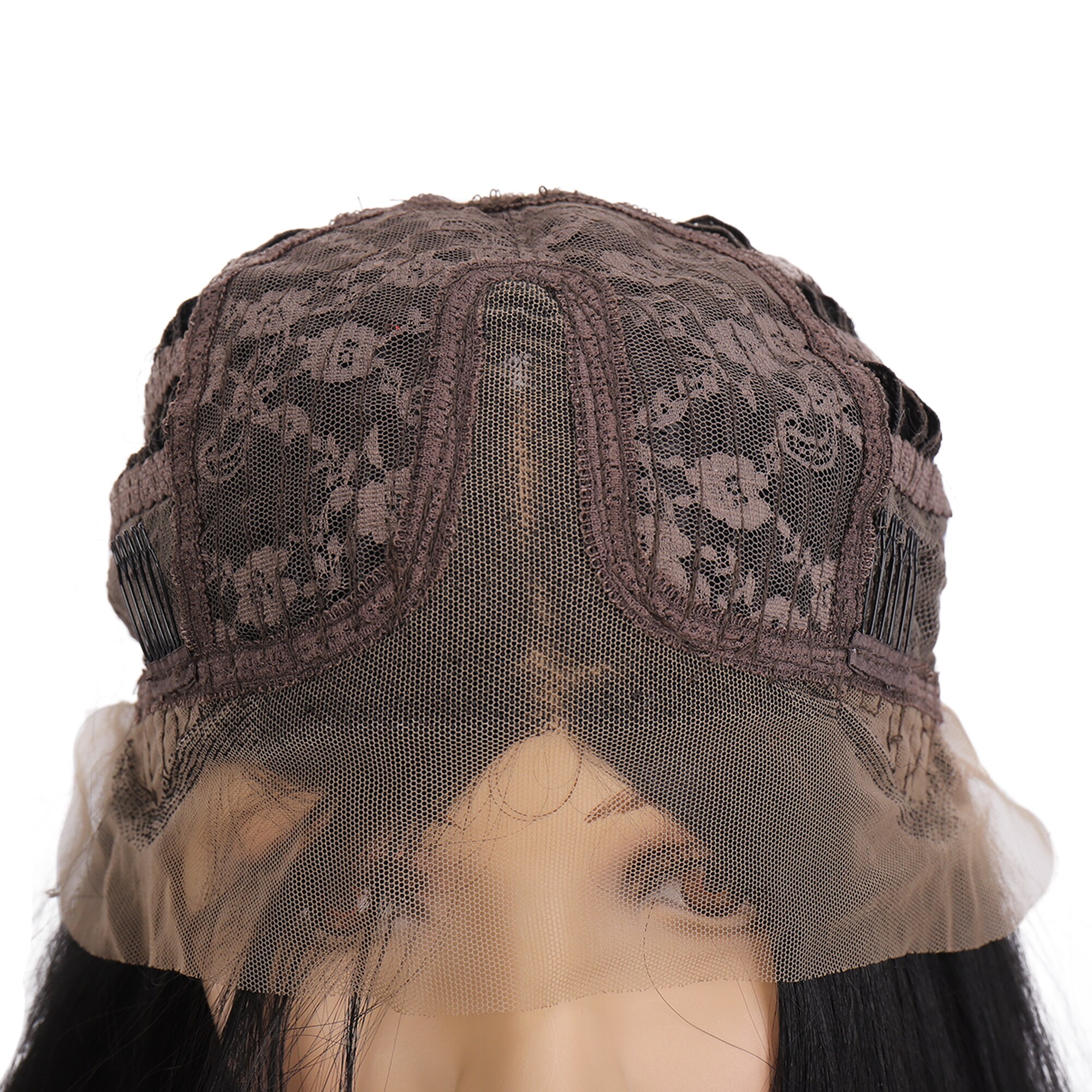 MANWEI Front lace pure black synthetic lace front soft wig female black long straight hair cosplay daily dinner party wedding