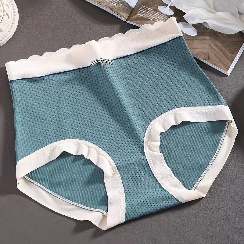 Bragas de algodón de Xl-XXXL, ropa interior de talla grande para mujer, calzoncillos sin costuras de cintura alta, bragas de encaje sexis, lencería femenina: XXXL / Azul