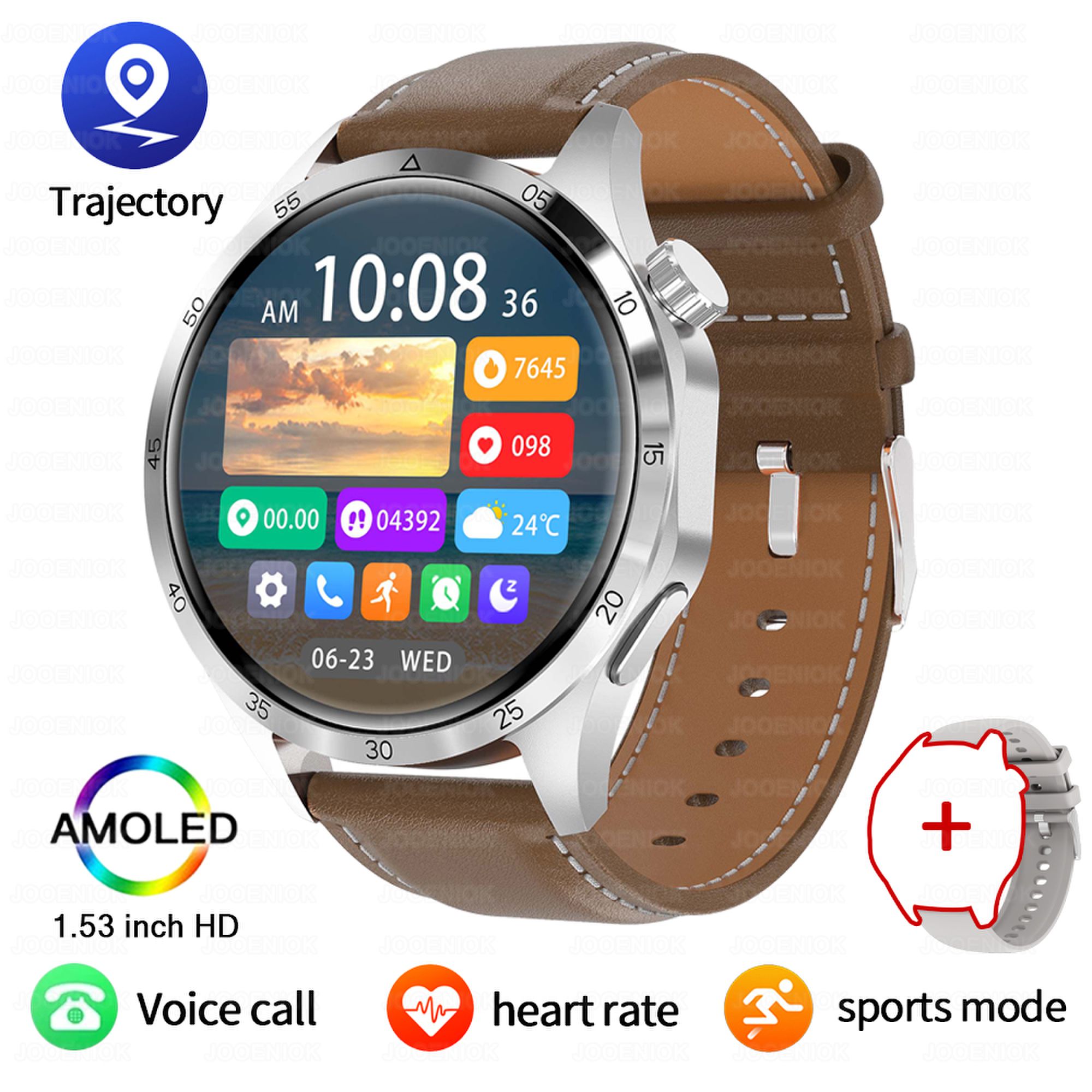 Orologio intelligente militare da uomo regalo display AMOLED messaggio push cardiofrequenzimetro salute sport all'aria aperta impermeabile chiamata BT Smartwatch: Argento