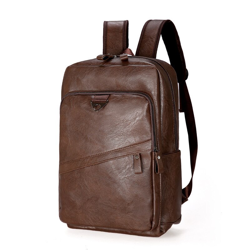 hommes sac à dos étanche en cuir PU sac de voyage homme grande capacité adolescent mâle Mochila sacs à dos d'ordinateur portable: Dk Brown
