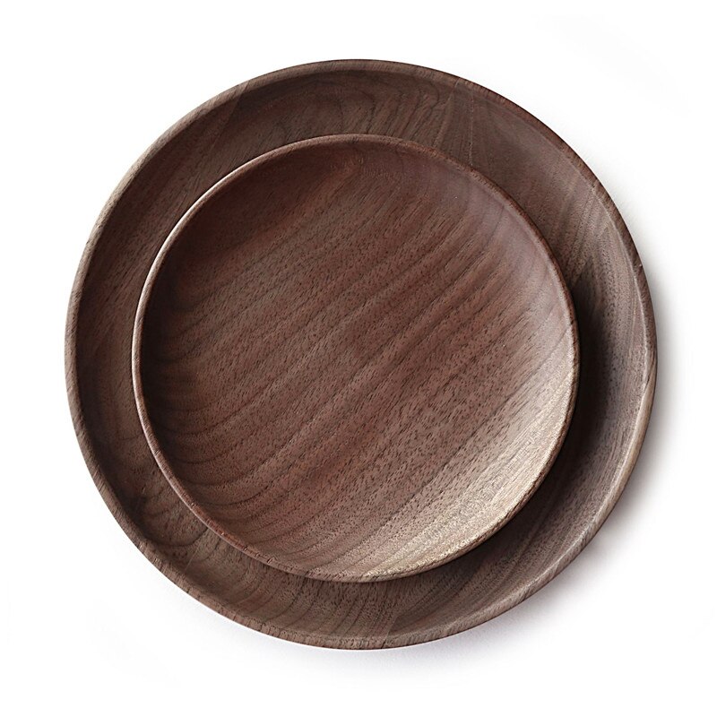 Black Walnut Wood Plate DIY Round Wooden Food Serving Plate Dishes Fruit Tray Dessert Dinner Breakfast Bread Plate Tableware Set