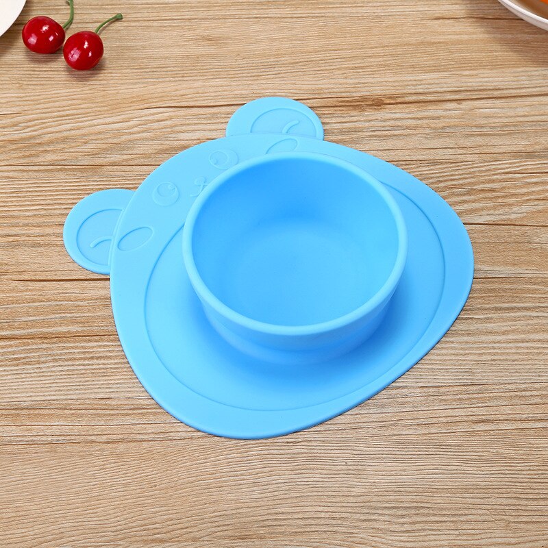 Baby Silicone Bowl Children Silicone Slip-proof Plate Integrated Separate Sucker placemat divided plate: Blue
