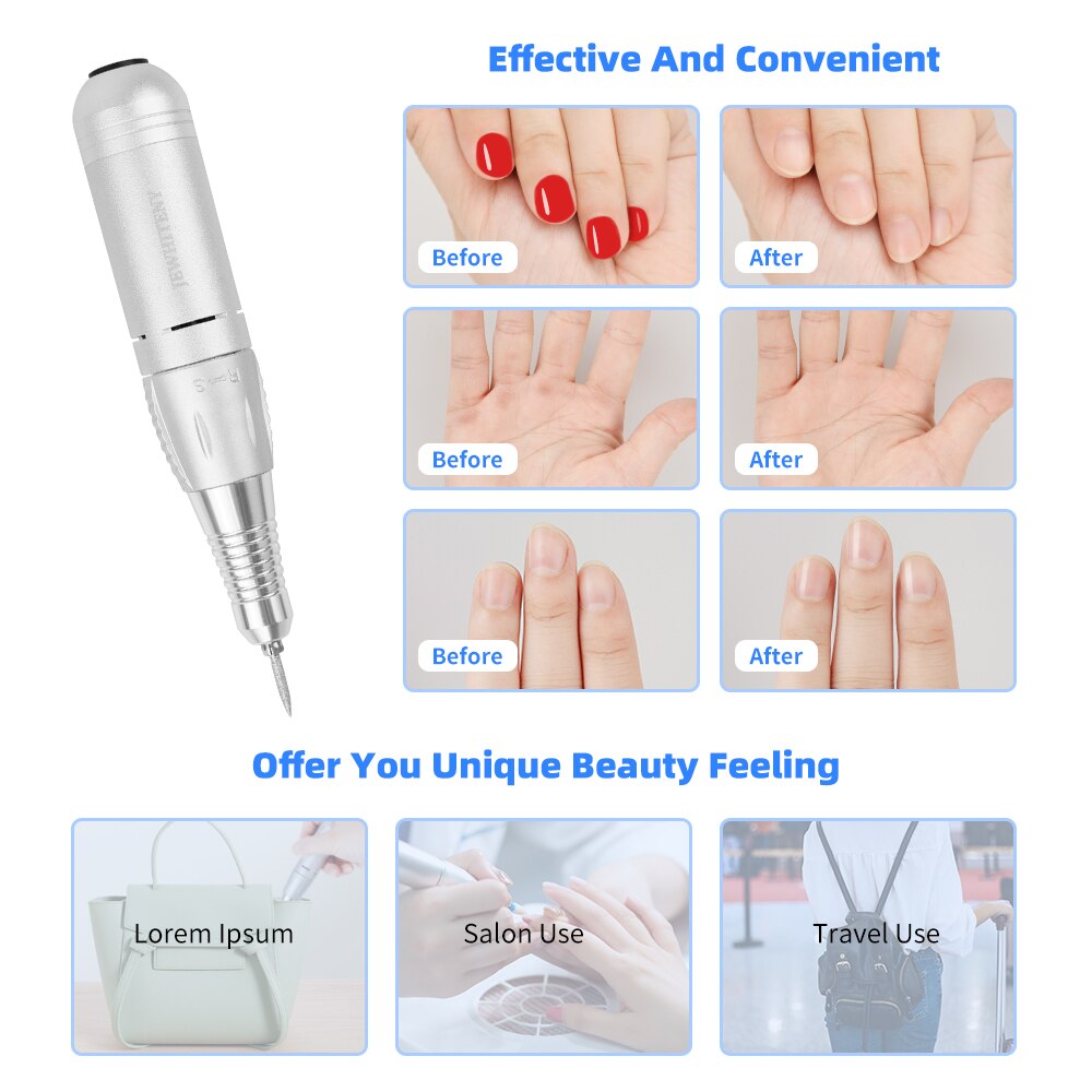 35000RPM Portable Electric Nail Drill Machine Nail File Kit for Manicure Pedicure Polishing Tools for Home Salon Use