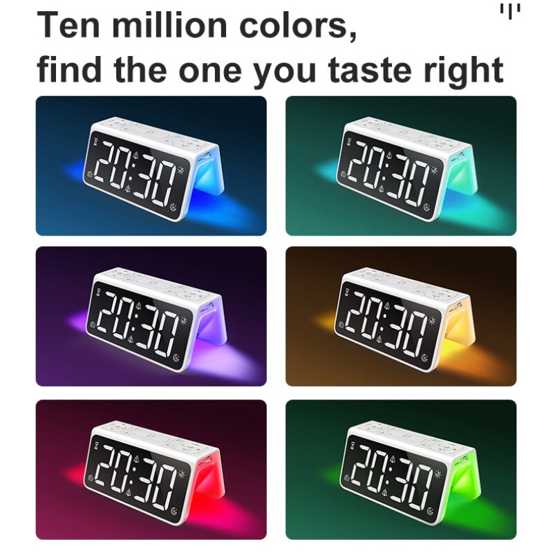 LED Digital Display Mirror Alarm Clock USB Charging Intelligent Induction Wake Up Lamp Night Light Bluetooth Speaker Alarm Clock