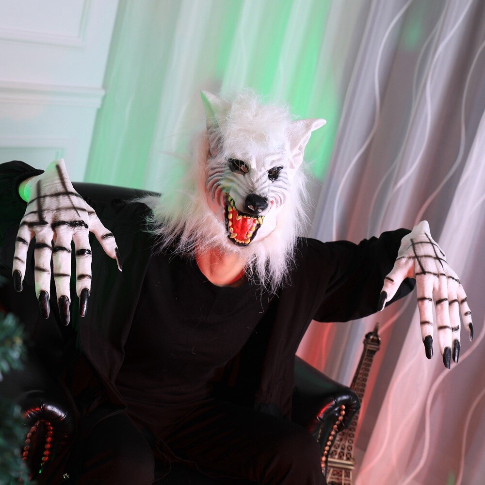 Masque cosmasqué d&#39;halloween, couvre-chef de loup, masque tête de loup en Latex, masque Animal de fête d&#39;horreur