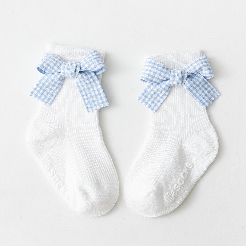 Zoete Plaid Bows Baby Sokken Lente Katoen Prinses Baby Meisjes Korte Sokken Baby Peuter Anti-Slip Vloer Sokken Sokken: white