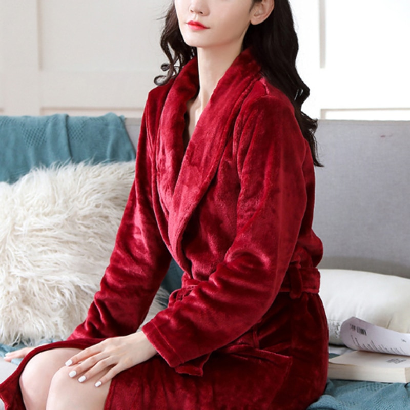 Women Robes Winter Warm Flannel Fleece Nightdress Sleepwear Female Pajamas Home Clothes Dressing Kimono Hotel Bathrobe