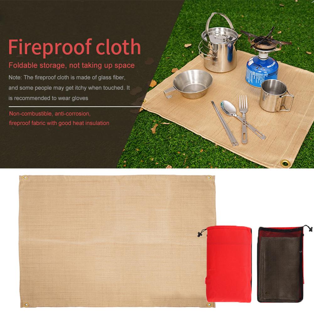 Camping Fireproof Grill Mat Cloth Flame Retardant Ember Mat Blanket with Storage Bag for Outdoors Picnic Barbecue Fireproof Mat