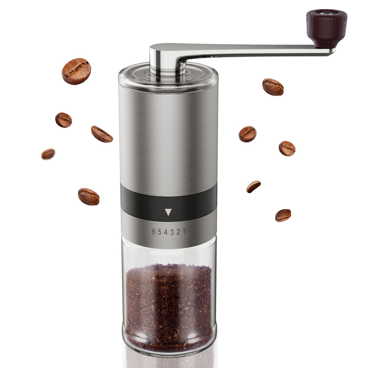 Coffee Grinder Stainless Steel Adjustable Hand Grinder Coffee Machine Coffee Bean Burr Grinders Mill Kitchen Tool Grinder: Silver