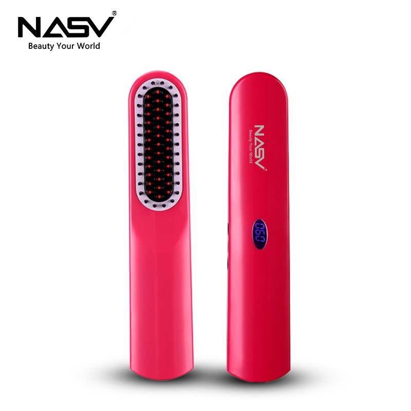 Profissional alisador de cabelo escova nasv mini flat iron usb recarregável portátil ferramentas estilo cabelo alisamento pente: Vermelho