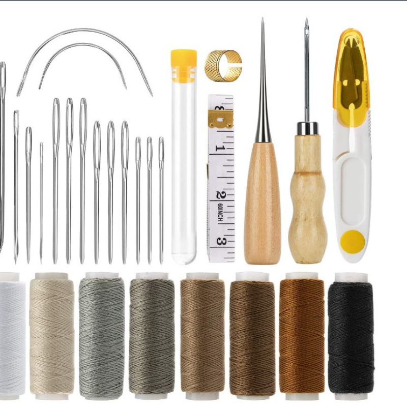Kit de costura a mano para artesanía de cuero, juego de herramientas, aguja de coser artesanal, hilo de lona, juego de de dedal de agujas de punto de pinta roma