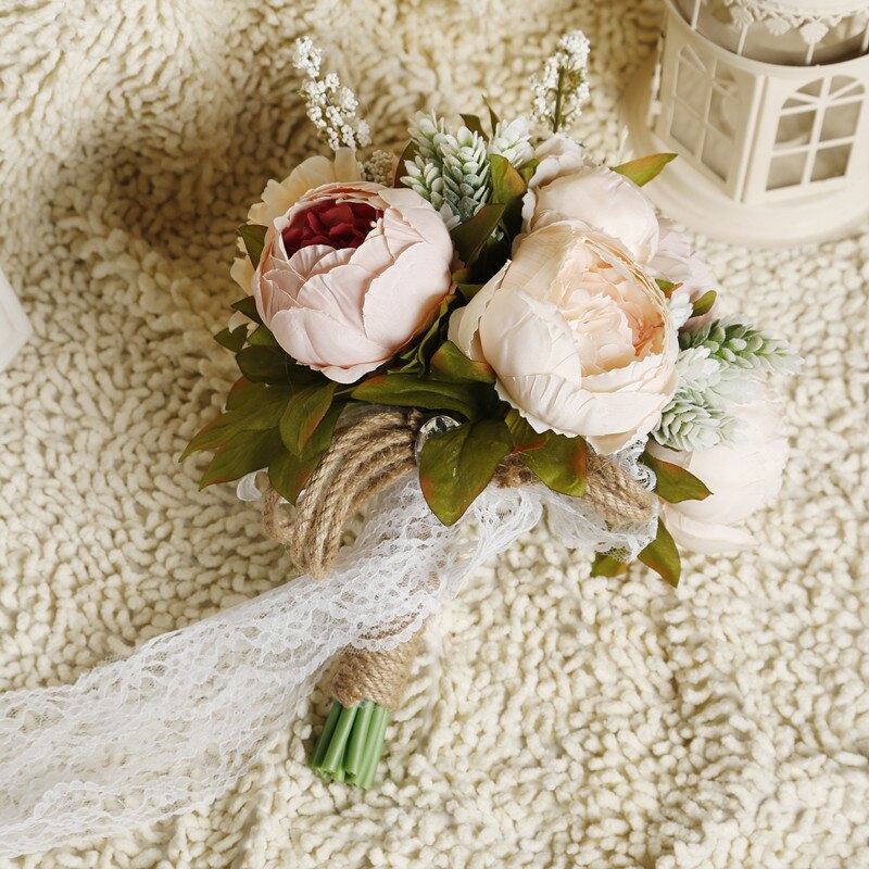 Wedding Bouquet White Silk Peonies Roses Wedding Bridal Bridesmaids Bouquets Flowers Marriage Home Floral Decor SPH013: Default Title