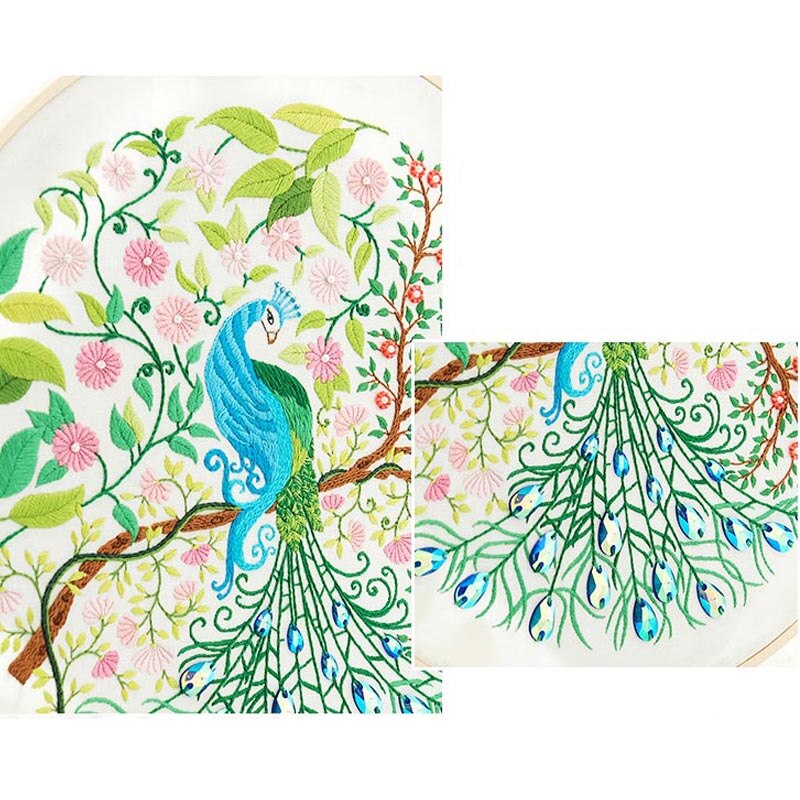 Kit de bordado a mano de pavo real para manualidades, bordado con flores, conjuntos de punto de cruz, costura hecha a mano, arte, manualidades, decoración del hogar