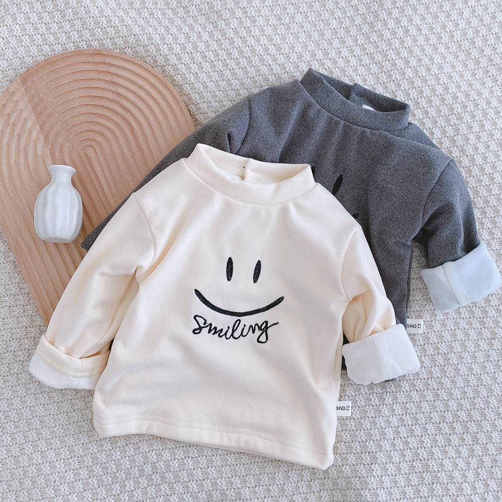 Warm Winter Meisjes T-shirt Tops Kinderen Kids Baby Zuigelingen Lange Mouw Fluwelen Glimlach T-shirts Basic Tee S11866