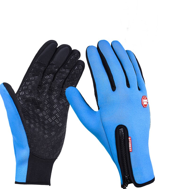Cykling unisex varma handskar vinter vindtäta full finger handskar utomhus bergsklättring fleece pekskärm vantar: Sjöblått / Xl
