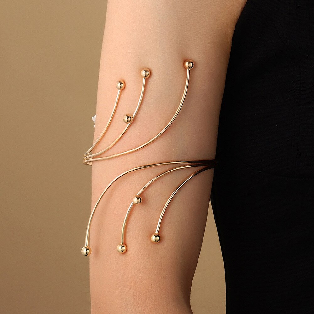 Bohemian Butterfly Leaf Charm Upper Bracelet Arm Chain Metal Hollow Out Geometric Pattern Retro Arm Cuff Bangle Body Bracelets